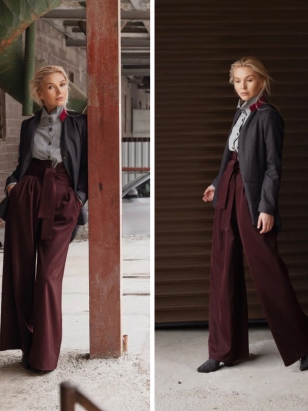 Julia Allert Pants High Waisted Wide Leg Belted Trousers in Red